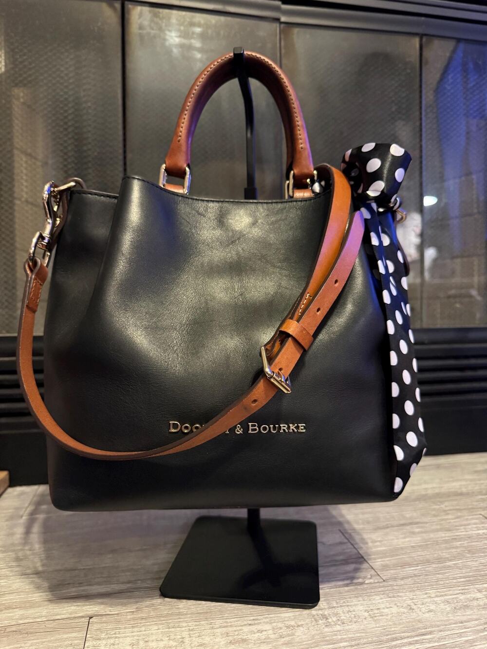 Dooney & Bourke Black Satchel with Tan Handles